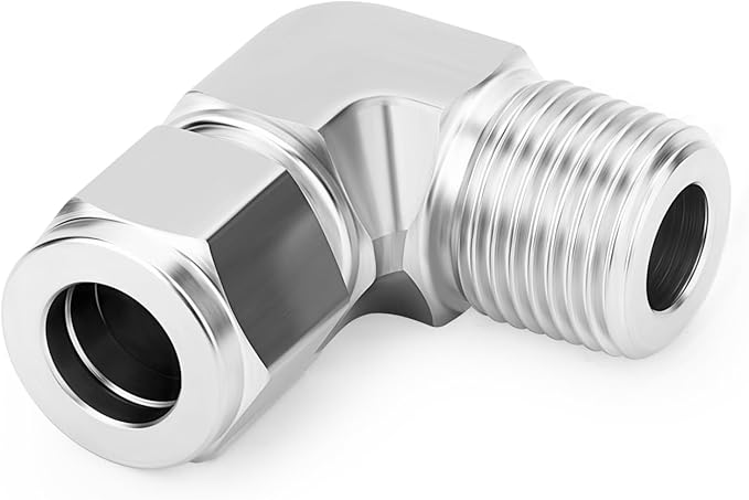 TAISHER 1PCS 316 Stainless Steel 90 Degree Compression Tube Pipe Fitting Connector, 1/4" Tube OD x 3/8" NPT Male Adapter