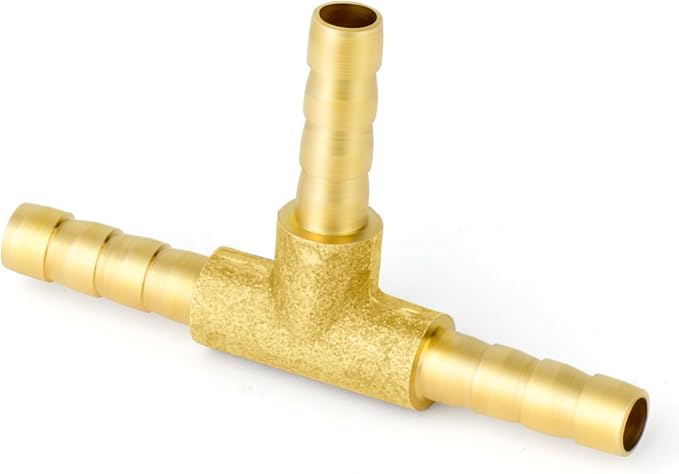 GASHER 5 Pieces Brass Hose Barb Tee, 3-Way Tee Hose Fitting (5/32" x 5/32" x 5/32" Hose Barb) with 15 Hose Clamps