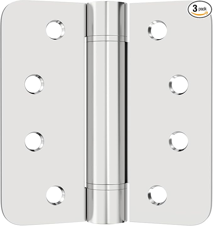 Bartuda 3 Pack Self-Closing Door Hinges, 304 Stainless Steel, Brushed Finish, Classic Style, Silver, 4 Inch, Heavy Duty Spring Loaded, Adjustable Tension