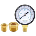 Pressure Gauge 0-30PSI 1/4" NPT Male Brass Bottom Mount 2" Dial Stainless Steel Case Include 1/2" NPT and 3/8" NPT Connector Universal Multifunctional