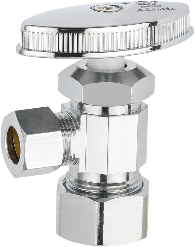 (Pack of 10) EFIELD Multi-Turn Angle Stop Valve 1/2" Nominal (5/8" OD) Compression x 3/8" OD, LF Brass Chrome Plate,(VALVE362-10PCS)