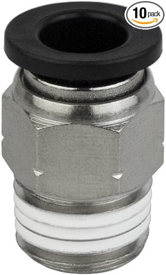 PneumaticPlus PC-3/8-N1 Push-to-Connect Fittings, Male Straight - 3/8" Tube OD x 1/8" NPT Thread (Pack of 10)