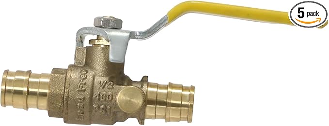 XFITTING Pex A 1/2 Inch x 1/2 Inch Pex A Ball Valve with Drain, 201-3-12=5XX, 5 Pieces