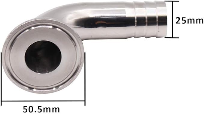 DERNORD Sanitary Hose Barb Pipe Fitting 1.5" Tri Clamp (50.5MM Ferrule) 90 Degree Elbow (Tube OD: 1"/25MM (1.5 Tri-clamp))