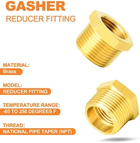 GASHER 12PCS Brass Hex Bushing Fitting Kit Hex Bushing 1/4" - 1/8", 3/8" - 1/8", 3/8" - 1/4", 1/2" - 1/4", 1/2" - 3/8", 3/4" - 1/2"