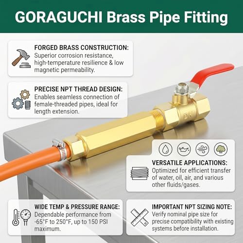 2PCS Brass Pipe Fitting, 1/8" NPT Male Nipple, 6" Length for water/oil/air/fuel