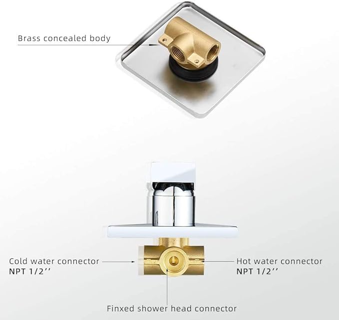 Shower Faucet Set Chrome, Single Function Shower Trim Kit with Rough-in Valve Bathroom Luxury Rain Shower Set Rainfall Shower System with Square Stainless Steel Metal Showerhead