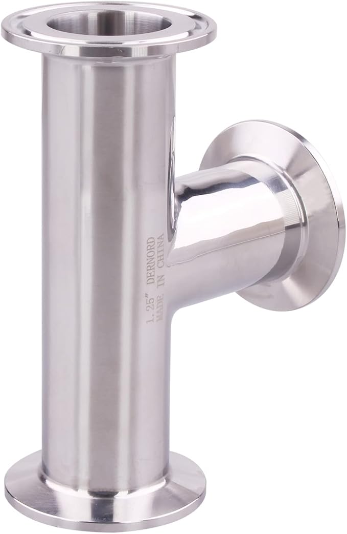 DERNORD Clamp Tee 3 Way Stainless Steel 304 Sanitary Fitting Fits 1.5" Tri-clamp, 32mm Pipe OD
