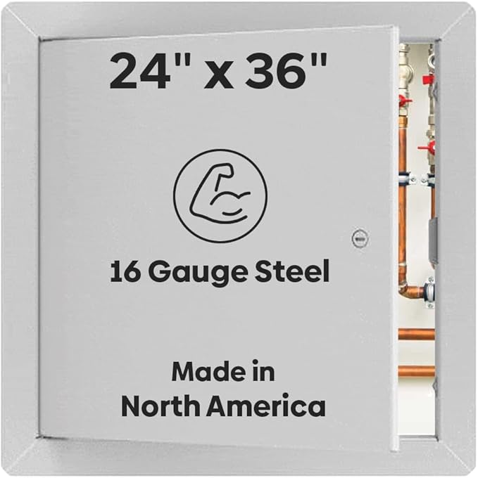 Best 24" x 36" Universal Access Panel – Flush Steel Door with Exposed Flange for Walls or Ceilings, 16-Gauge Cold Rolled Steel Frame, Screwdriver Cam Latch, White Powder-Coat Primer Finish, BA-UAP
