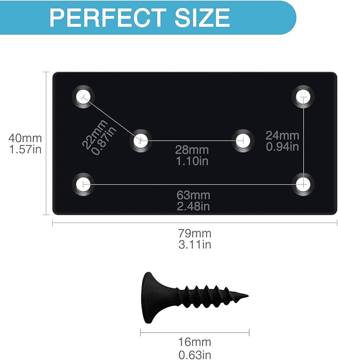 6PCS 3.11 x 1.57 inch Black Flat Mending Plate, Metal Bracket with Holes, Straight Steel Brace Fixing Joining Plate for Wood with 36PCS Screws