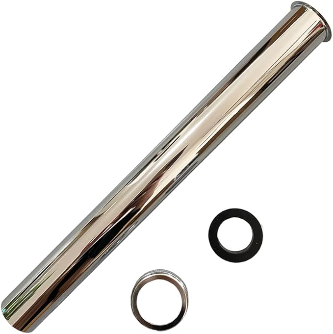 Brass Slip Joint Extension Tube, 1-1/4 in. OD, 12 inch P Trap Extension Pipe with Nut and Rubber Washer,Flanged Sink Tailpiece