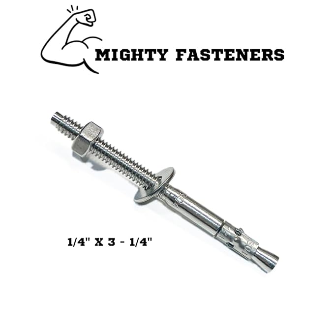 Wedge Anchors – Heavy-Duty 304 Stainless Steel Expansion Bolts for Concrete & Masonry, Rust-Resistant & Durable - 1/4" X 3-1/4" - 50 Pack