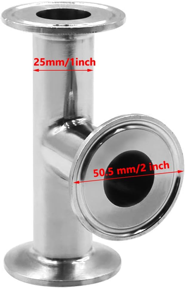 Beduan 1.5" Tri Clamp Tee 3 Way Stainless Steel Sanitary Fitting,Pack of 2 (25mm Pipe OD, 50.5mm Ferrule OD)