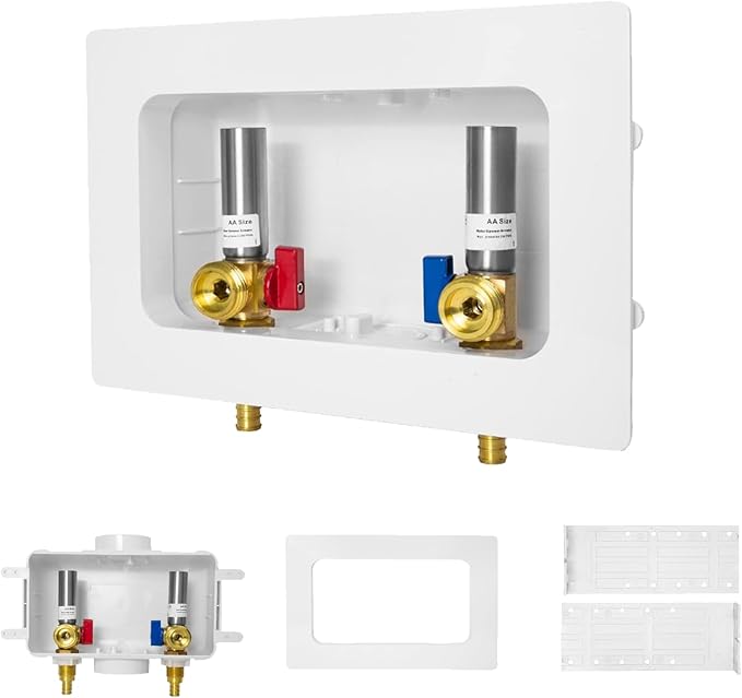 50-PACK GUOFIS Washing Machine Outlet Box with Center Drain,PEX Laundry Washer Box with Stainless Steel Water Hammer Arrestor (1/2"PEX Crimp Connection Inlet X 3/4"MHT Outlet)