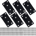 6 Pcs Flat Mending Plate, 1.5''x3.1'' Black Stainless Steel Metal Flat Straight Brace Bracket, Fixing Brace Joining Plates for Furniture, Wood, Shelves, Cabinet with 2 Different Lengths of Screws