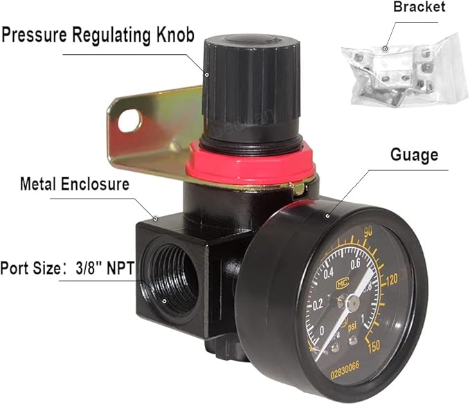 Beduan BR3000 3/8"NPT Air Compressor Regulator Combo,Manual Drain with Bracket,Psi Gauge