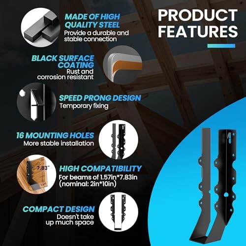20 pcs 2x10 Joist Hangers Black 18 Gauge Face Mount Joist Hangers , 2x10 Brackets Fits Truss Connectors,Rafter Hangers for Floor Deck and Ceiling Joists Q235B Steel Black Powder Coated