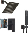 Oil Rubbed Bronze Shower System 8 Inch Bathroom Rain Mixer Shower Combo Set Wall Mounted Rainfall Shower Head and Handheld System Shower Faucet Set Rough-in Valve Body and Trim Kit