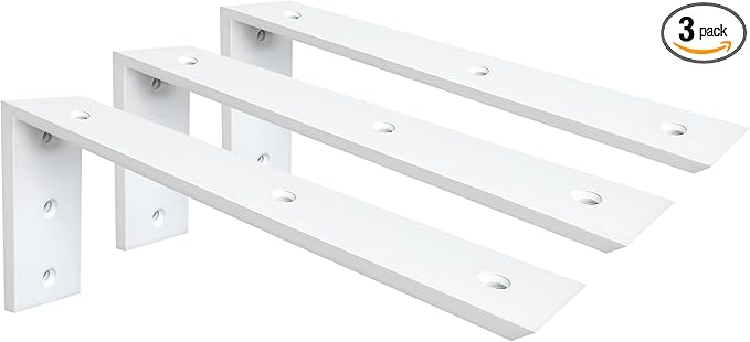 WINKER Countertop Support Bracket 3 Pack Heavy Duty 3/8" Thick Hidden L Shelf Bracket 16" x 6" x 2.5" Metal Corbels for Quartz/Granite/Wood/Concrete/Laminate Countertops, White
