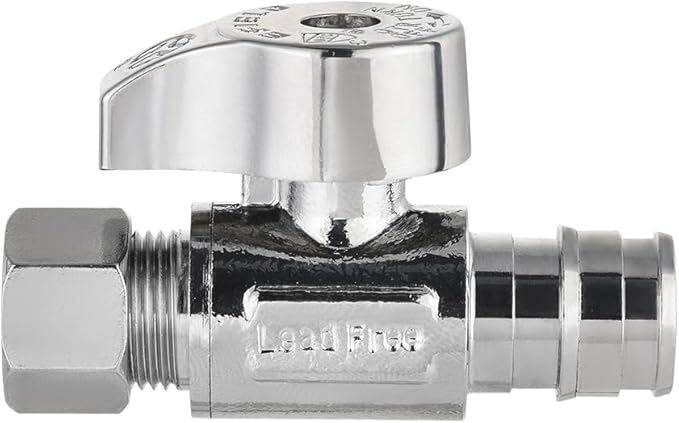 Pro 15-Pack EFIELD Stop Valve Pex-A 1/4 Turn Straight Stop Valve 3/8" OD Compression X 1/2" Pex Expansion, Chrome Plated LF Brass, Heavy Duty,(VALVE381)