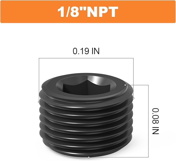 GASHER 100Pcs 1/8" NPT Carbon Steel Pipe Plug Fitting Internal Hex Thread Socket Pipe Plug