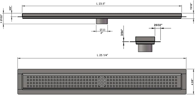 SereneDrains 304 Stainless Steel Brushed Nickel Linear Shower Drain Kit Traditional Square Linear Shower Drains for Tile Floor Long Hair Catcher Strainer Grate Cover Bathroom (24 Inch)