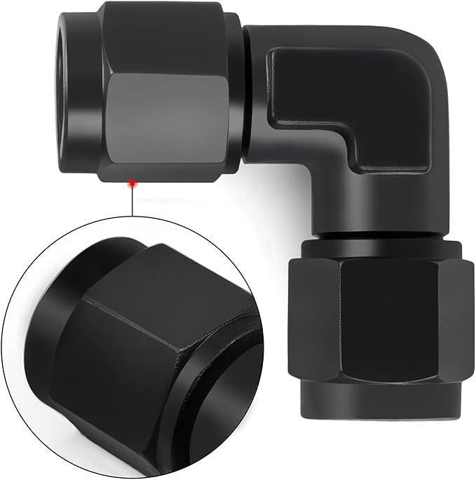 6AN Female to 6AN Female 90 Degree Swivel Coupler Fitting Adapter 9/16-18UNF Thread Aluminium Black 2PCS