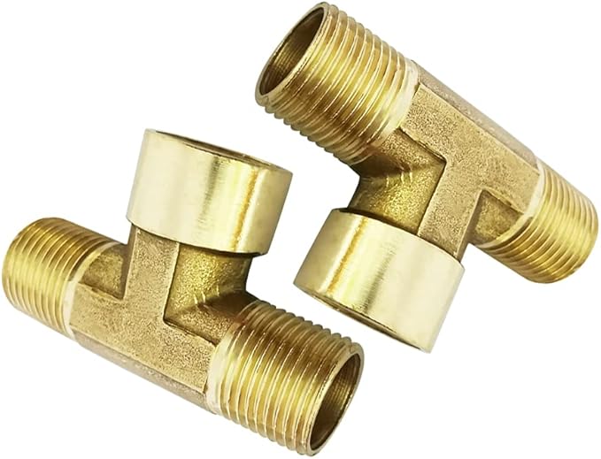 Brass Pipe Fitting Street Tee BSP Thread 3 ways Connector 3/8" Male x 3/8" Female x 3/8" Male, Pack of 2