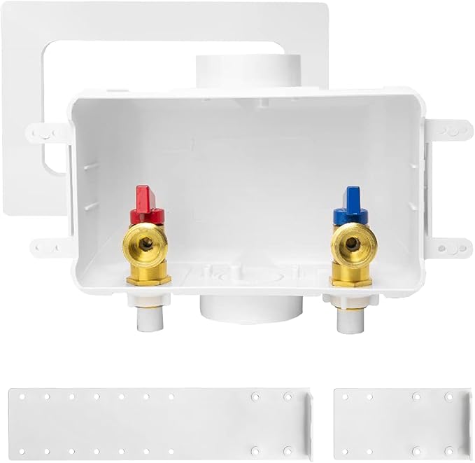 HeSun Washing Machine (Laundry) Outlet Box, 1/2 Inch CPVC Inlet x 3/4 Inch MHT Outlet, Washer Box with Center Double Drain, Regular