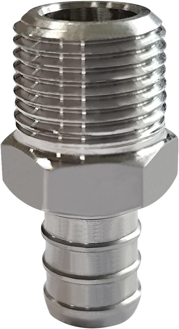 Barb Crimp PEX 1/2" x 3/8" NPT Male Thread Adapter Stainless Steel Crimp Fitting (Pack of 2)