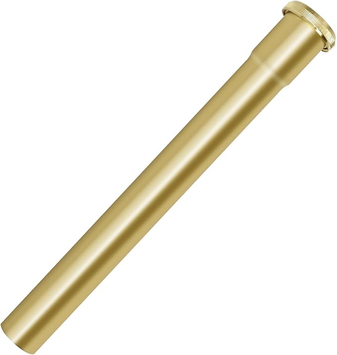 Brass Slip Joint Extension Tube，1-1/4 Inch O.D(32mm) x 12 Inch P Trap Extension Pipe with Nut and Rubber Washer, Sink Drain Tailpiece for Bathroom Kitchen(Gold)