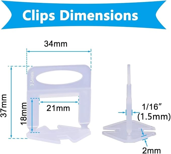 800 PCS Tile Leveling System Clips 1/16''(1.5mm) Tiles Leveler Spacers Tool for Professional Ceramic Tile and Stone Installation
