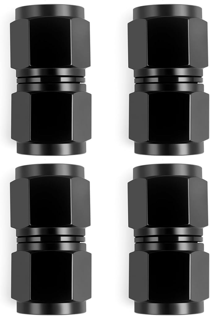 10AN Female to 10AN Female Straight Swivel Coupler Fitting Adapter 7/8-14UNF Thread Aluminium Anodized Black 4PCS
