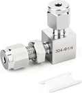 TAISHER 1PCS 304 Stainless Steel 90 Degree Thru-Bulk Bulkhead Compression Tube Pipe Fitting Connector, 1/4" Tube OD x 1/4" Tube OD Straight Adapter