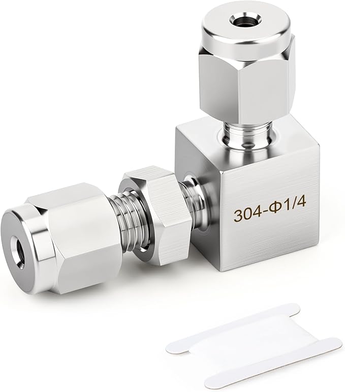TAISHER 1PCS 304 Stainless Steel 90 Degree Thru-Bulk Bulkhead Compression Tube Pipe Fitting Connector, 1/4" Tube OD x 1/4" Tube OD Straight Adapter