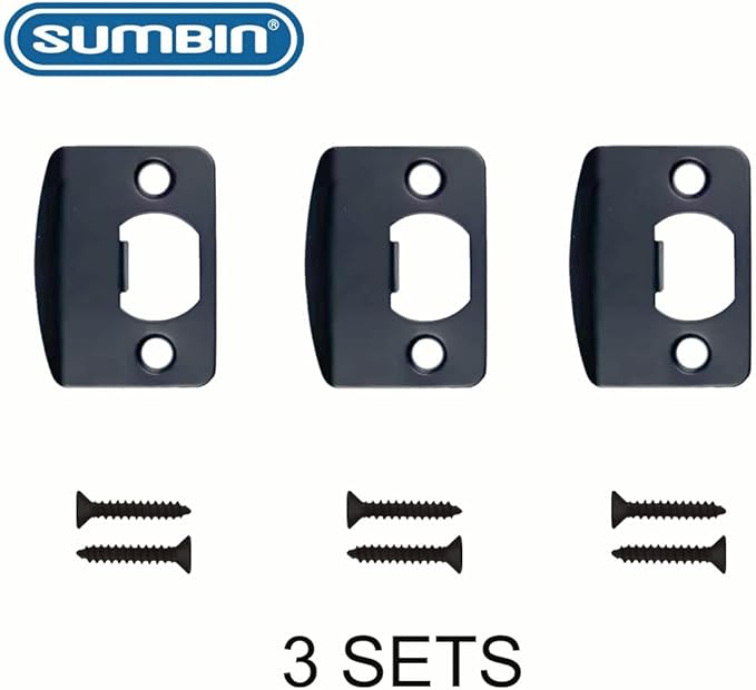Replacement Products Strike Plate Full Lip 1/4", 2-1/4 Inches, 1-5/8" Center-to-Center, Radius Corner for Knob or Lever Door Lock in Black Finish 3 PCS
