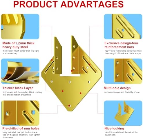 Hurricane Ties for Rafters, 50 Pack, Yellow-Plated Steel