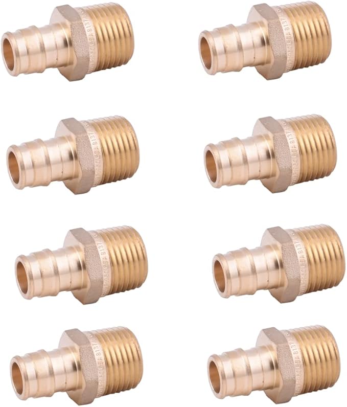 LD Valve-Pex A Fitting 1/2-in Propex X 1/2" MPT Brass Adapter for A Pipe System, F1960 Brass Expansion Transition Fittings PPEX to MPT Adapter (8-Pack)