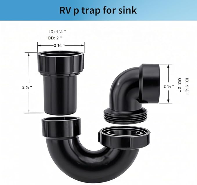 LESSO P Trap with Threaded Adapter Ring,1-1/2" Leak & Odor Proof Drain Kits for Bathroom/Kitchen/RV Sink Drain, ABS P Trap
