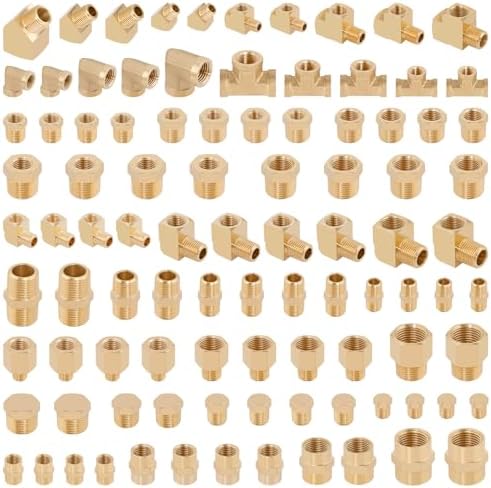 KOOTANS 96PCS Brass Pipe Fittings Assortment Kit,1/8" 1/4" 3/8" 1/2" NPT