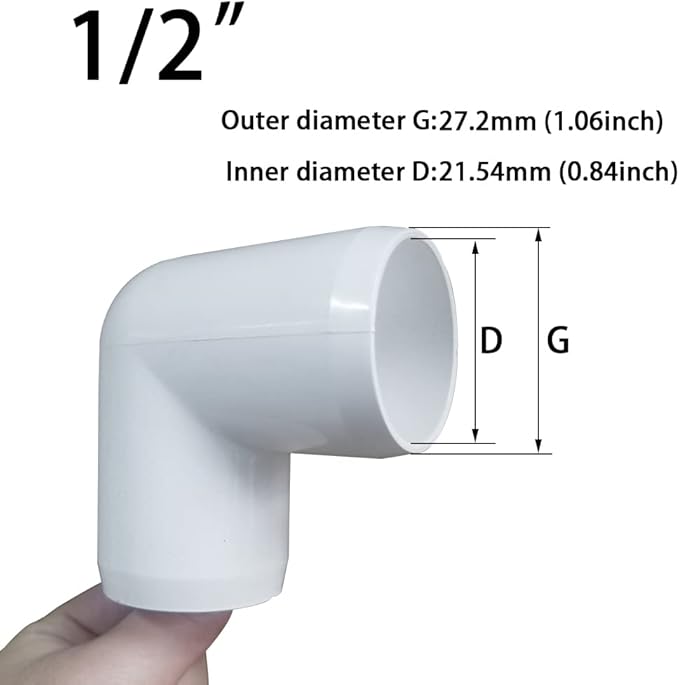1/2" 90 Degree PVC Elbow Fitting, Furniture Grade 2 Way Right Angle Elbow Side Outlet, PVC Corner Fittings for DIY Building Furniture Greenhouse Shed Pipe Fittings Tent Connection (Pack of 8)