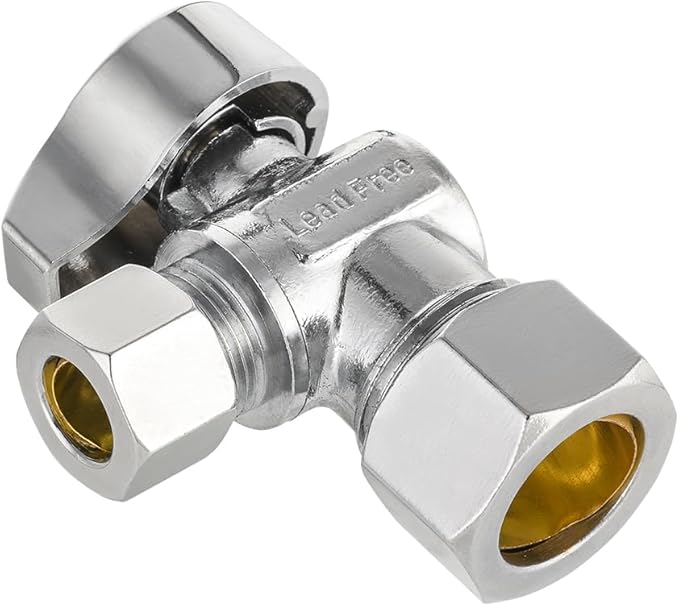 Pro 8-Pack EFIELD Angle Stop Valve 1/2" Nominal (5/8" OD) Compression x 3/8" OD, 1/4-Turn, Heavy-duty, Chrome Plated LF Brass,(VALVE371)