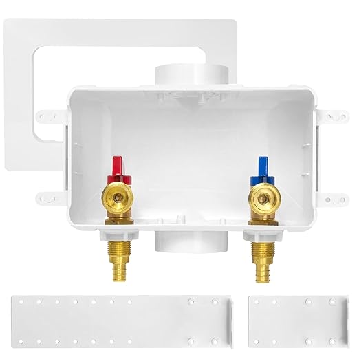 HeSun Washing Machine (Laundry) Outlet Box, 1/2 Inch Crimp Inlet x 3/4 Inch MHT Outlet, Pex Washer Box with Center Double Drain, Regular