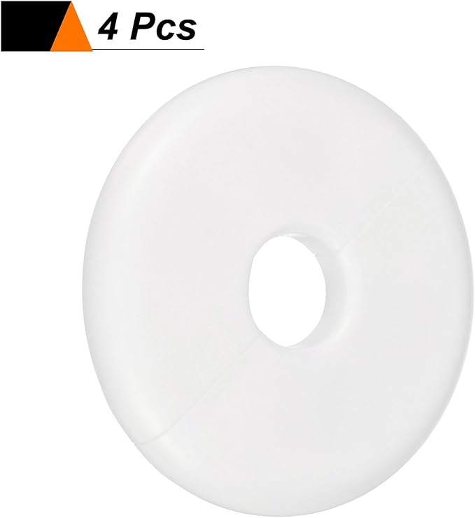 HARFINGTON 4pcs Wall Split Flange 16.5mm/0.6" Self-Adhesive Plumbing Cover Plates ABS Plastic Round Escutcheon Plate Buckle Design for Water Pipe Bathroom Kitchen Decoration, White