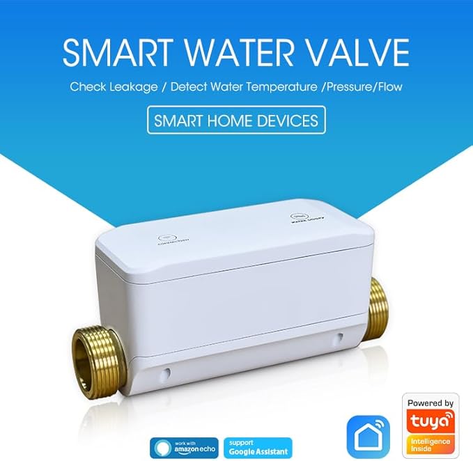 Haozee WiFi Smart Water Valve with Automatic Shut-Off, Ultrasonic Flow Rate Detect, Water Temperature/Water Pressure/Water Flow Rate Detect, APP Remote Control for DN20 (3/4 inch) Pipes