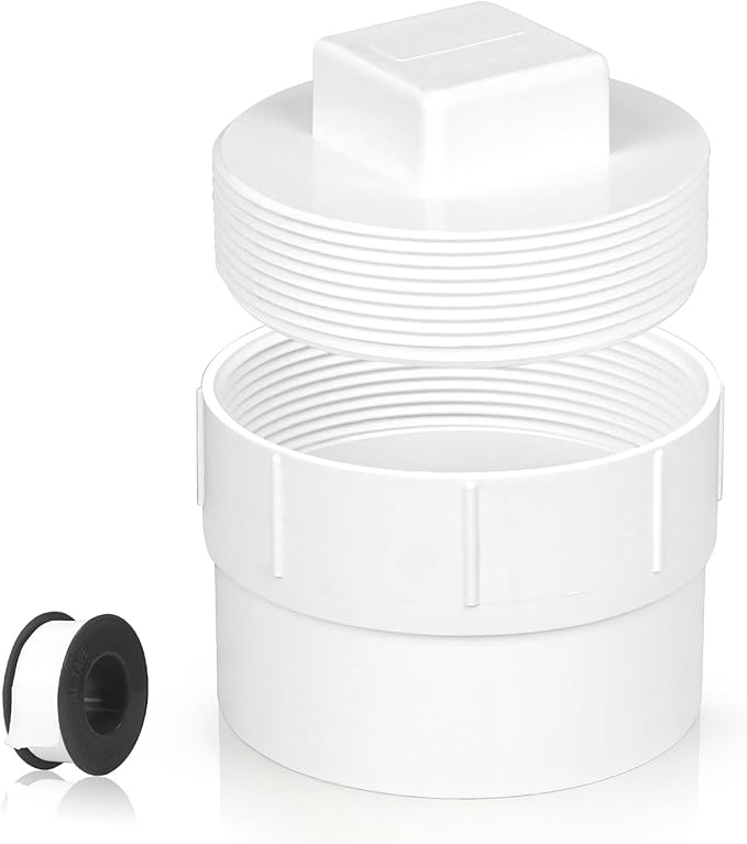 4“ PVC Sewer Cleanout Adapter with Plug - Efficient Drainage Solution for Piping Systems, PVC DWV Flush Sewer Cleanout Cap for Drainage Piping System
