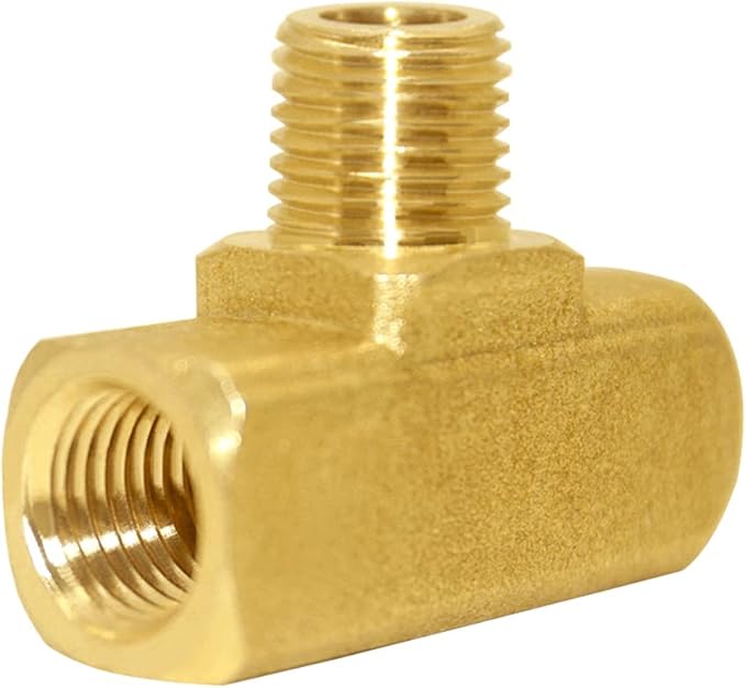 Joywayus Brass Pipe Fitting Barstock Street Tee T 3 way NPT 1/4" Female × 1/4" Male × 1/4" Female Adapter (Pack of 2)