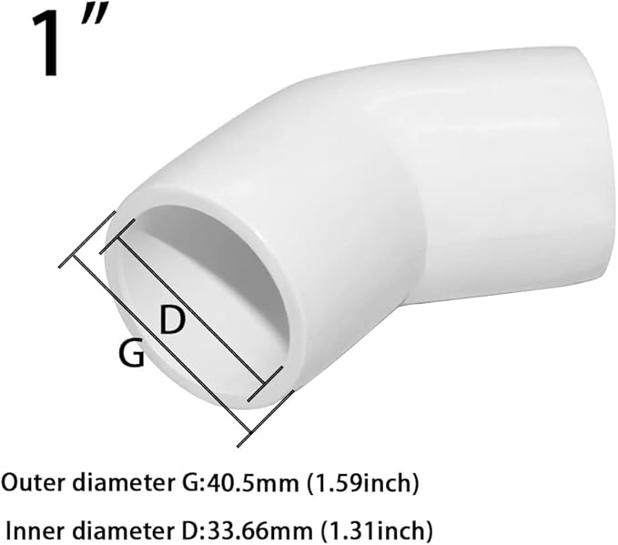 1" 45 Degree PVC Elbow Fitting, Furniture Grade 2 Way Right Angle Elbow Side Outlet, PVC Corner Fittings for DIY Building Furniture Greenhouse Shed Pipe Fittings Tent Connection (Pack of 8)