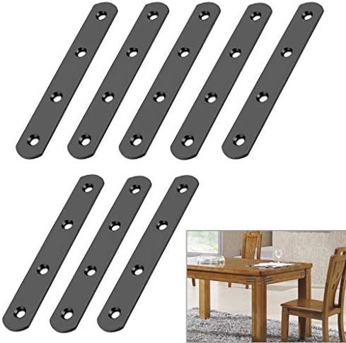 Sumnacon 8 Pcs Stainless Steel Flat Plates - 5 Inch Heavy Duty Mending Plate Straight Corner Brace Brackets Connector Furniture Repair Fixing Joint with Screws, Black