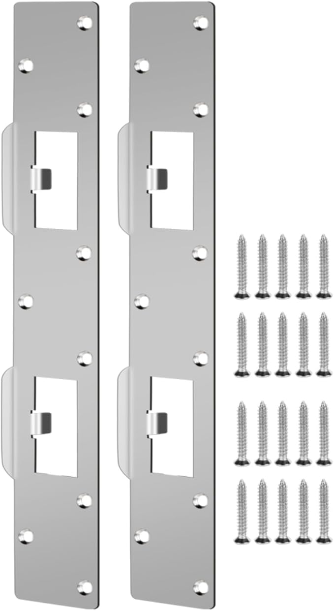 Double Holes Latch Reinforcement Plate Heavy Duty Security Latch Plate Security Striker Plates for Exterior Interior Door Deadbolt Fix Door Frame for 4.5 inch Hole Center (Silver-2Pcs)